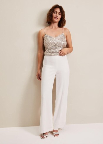 Phase Eight Beatriz Satin Wide Leg Bridals Trousers White Australia | UM6345982